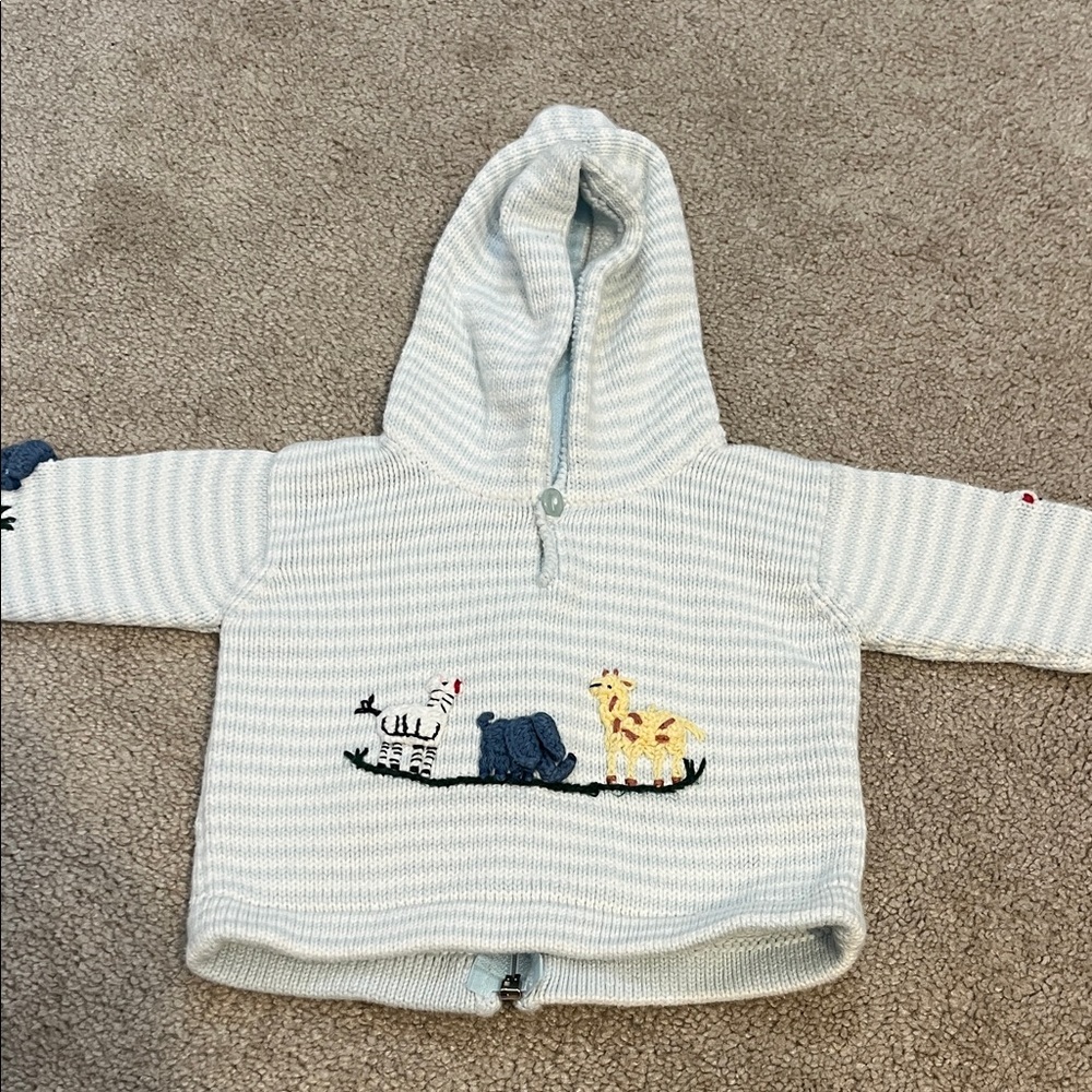 Darling Striped baby knit hooded sweater with Animal Embroidery